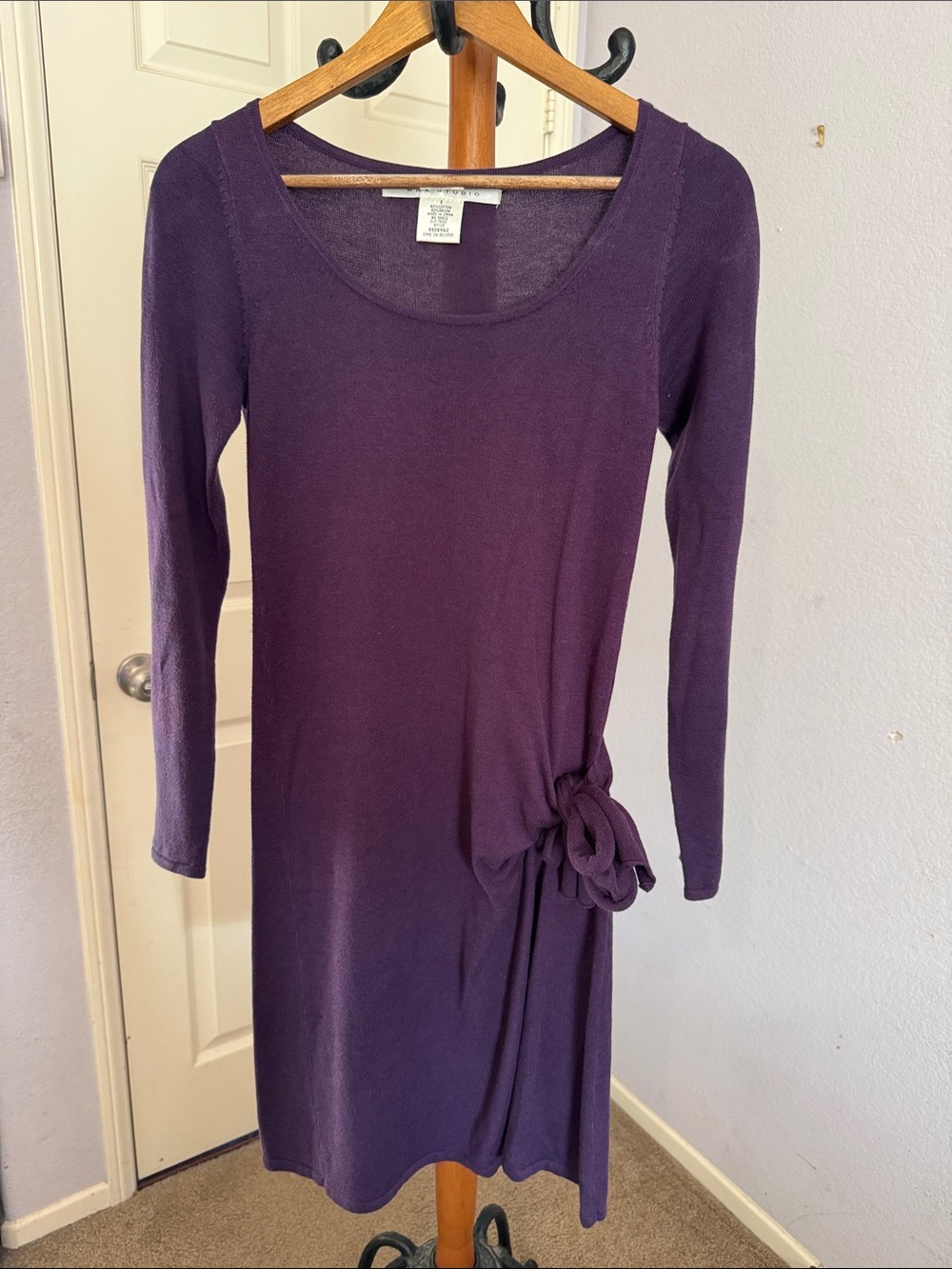Max Studio Plum Long-Sleeve Tie-Side Knit Dress
